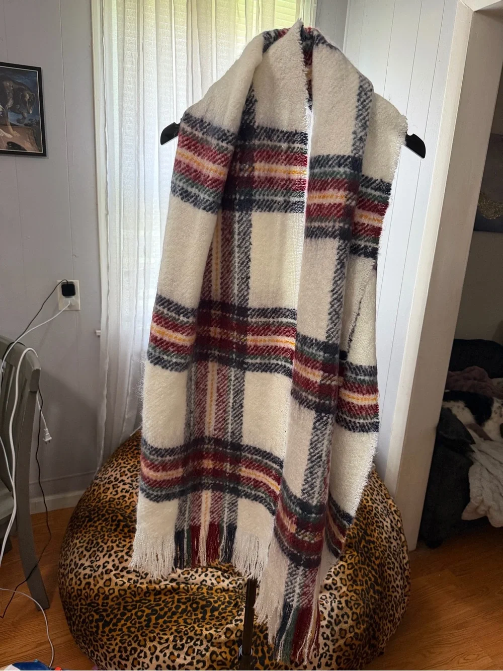 Akira Plaid Blanket Scarf with Frayed Tassel Fringe